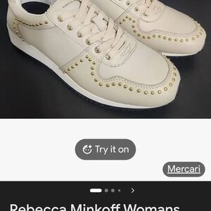 Rebecca Minkoff Cream Sneakers with Gold Studs